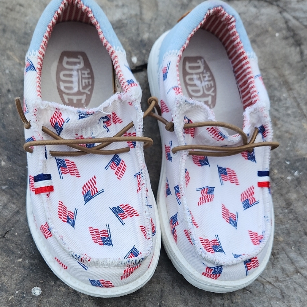 Hey Dude Kids' Sneakers - White and Red Flag Design
